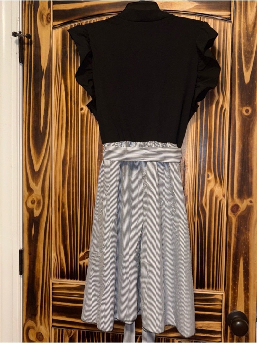 SHEIN Black Top with White & Black Striped Circle Skirt